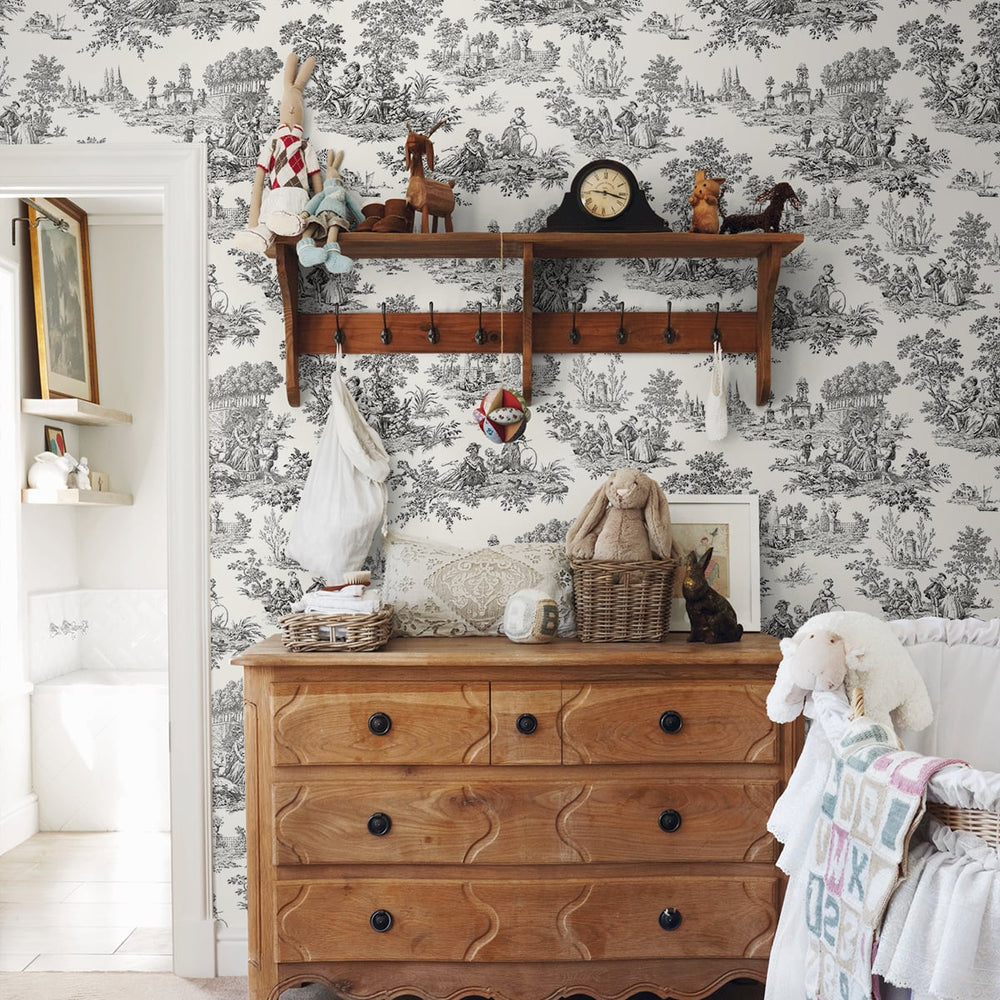 NW43300 Chateau toile peel and stick wallpaper nursery from NextWall