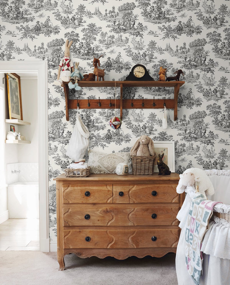 NW43300 Chateau toile peel and stick wallpaper nursery from NextWall