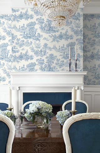 NW43302 Chateau toile peel and stick wallpaper dining room from NextWall