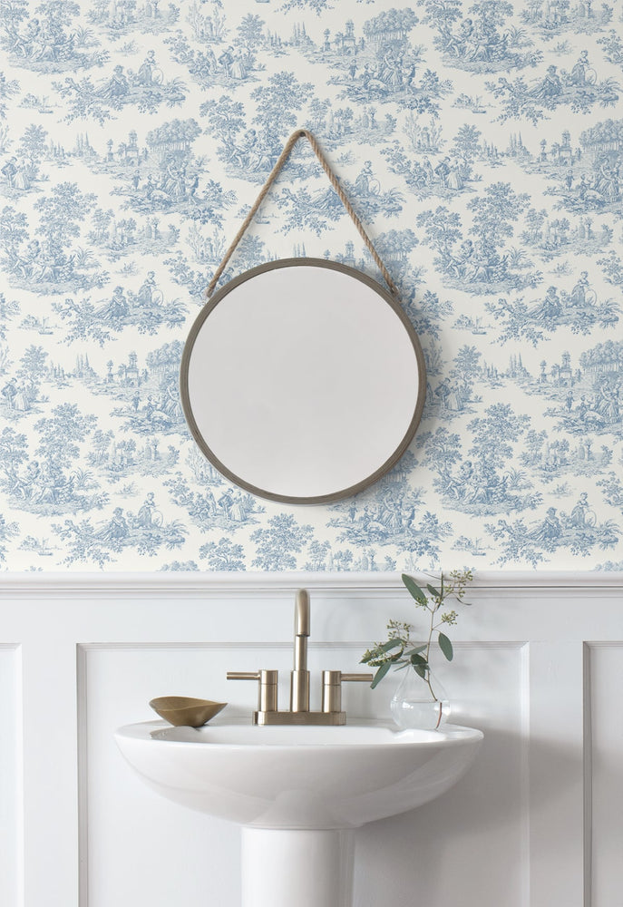 NW43302 Chateau toile peel and stick wallpaper bathroom from NextWall