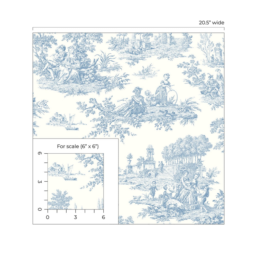 NW43302 Chateau toile peel and stick wallpaper blue from NextWall