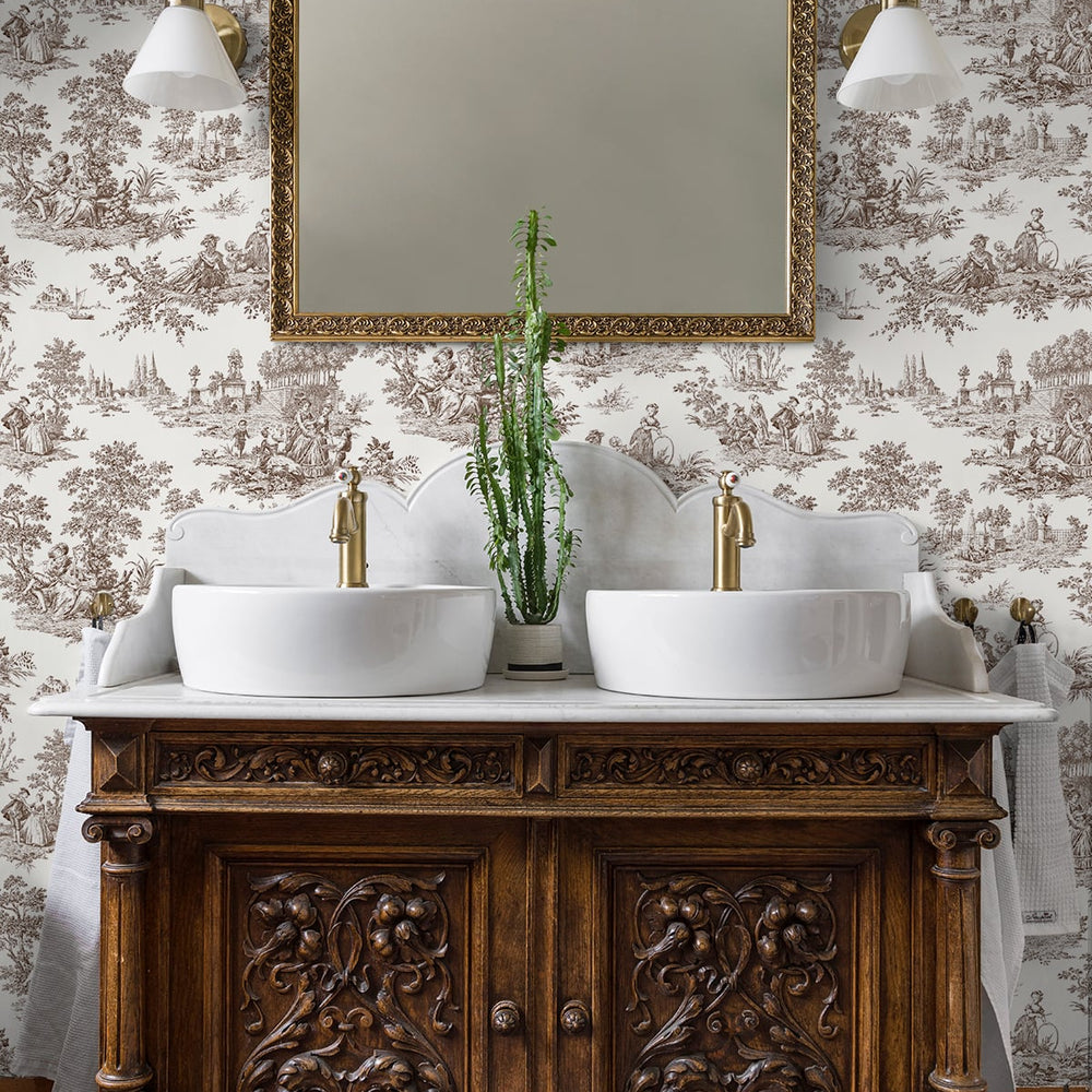 
                  
                    NW43307 Chateau toile peel and stick wallpaper bathroom from NextWall
                  
                