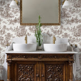 NW43307 Chateau toile peel and stick wallpaper bathroom from NextWall