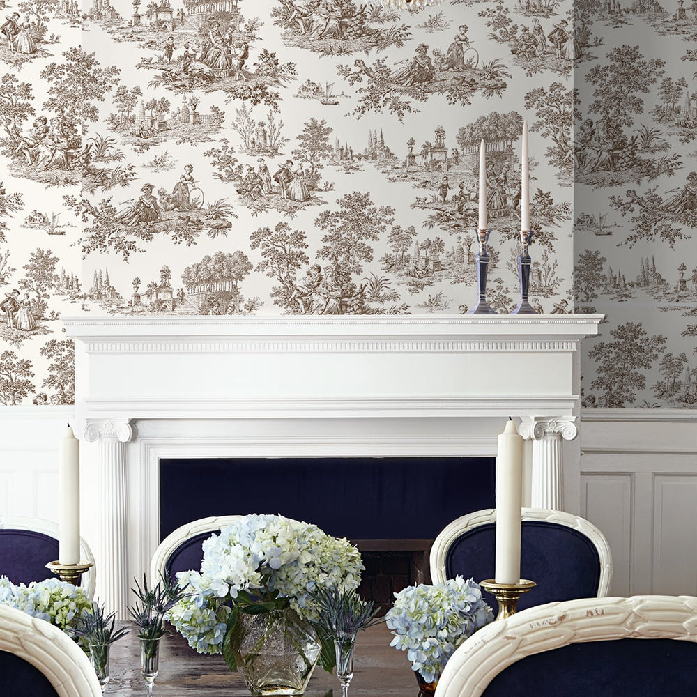 
                  
                    NW43307 Chateau toile peel and stick wallpaper dining room from NextWall
                  
                