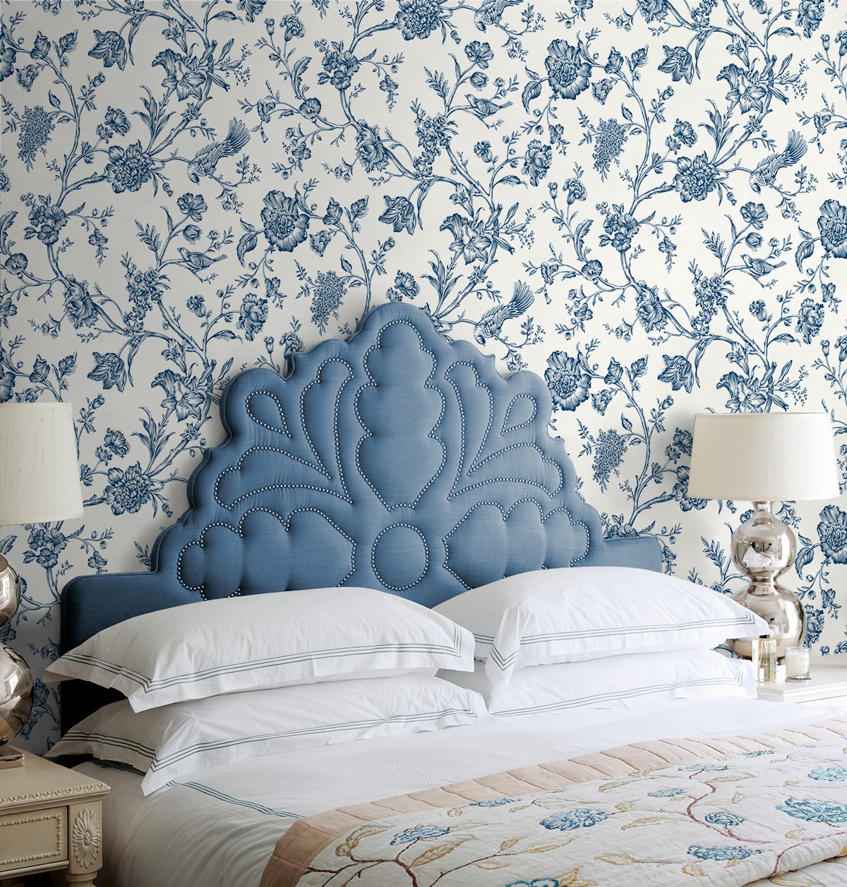 Chinoiserie peel and stick wallpaper bedroom NW43402 self adhesive from NextWall