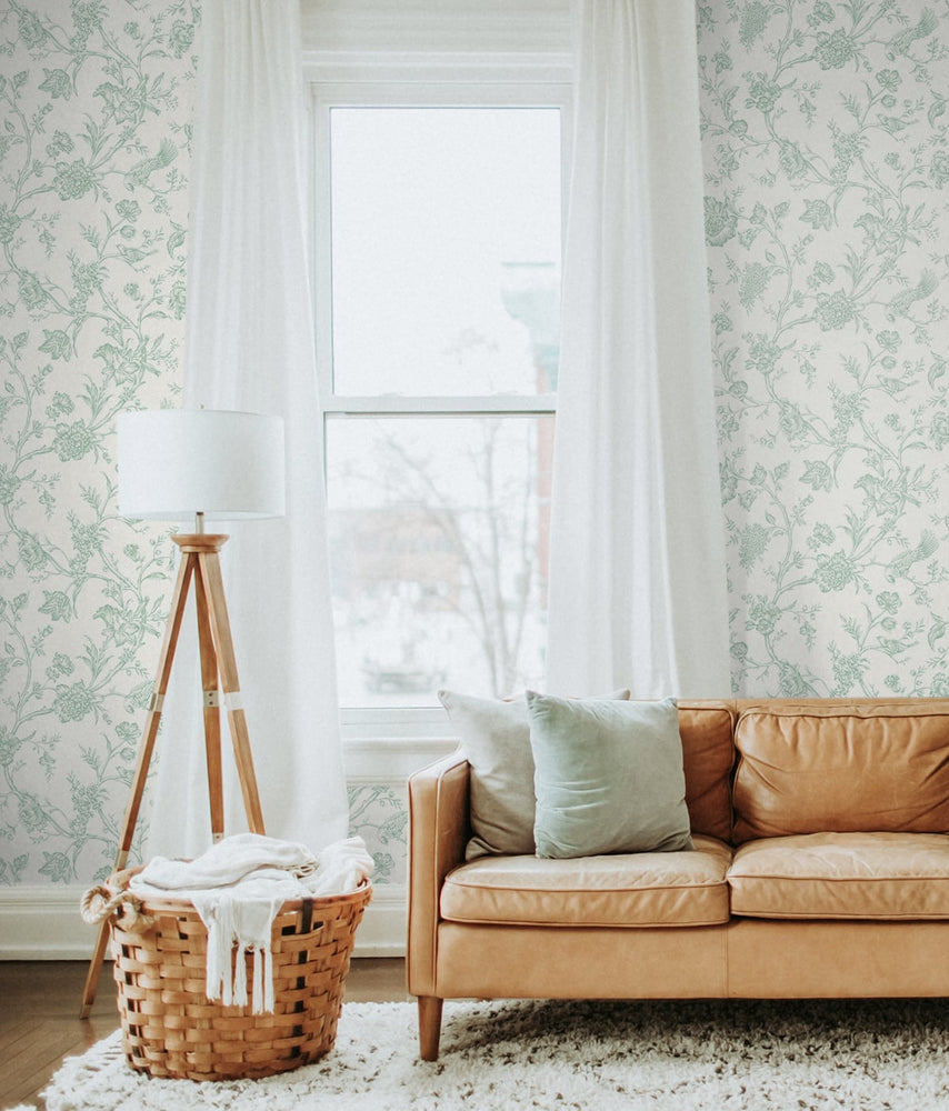 Chinoiserie peel and stick wallpaper living room NW43404 self adhesive from NextWall