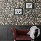 Leaf peel and stick wallpaper NW43600 living room Acanthus Trail from NextWall