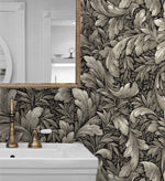 Leaf peel and stick wallpaper NW43600 bathroom Acanthus Trail from NextWall