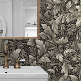 Leaf peel and stick wallpaper NW43600 bathroom Acanthus Trail from NextWall