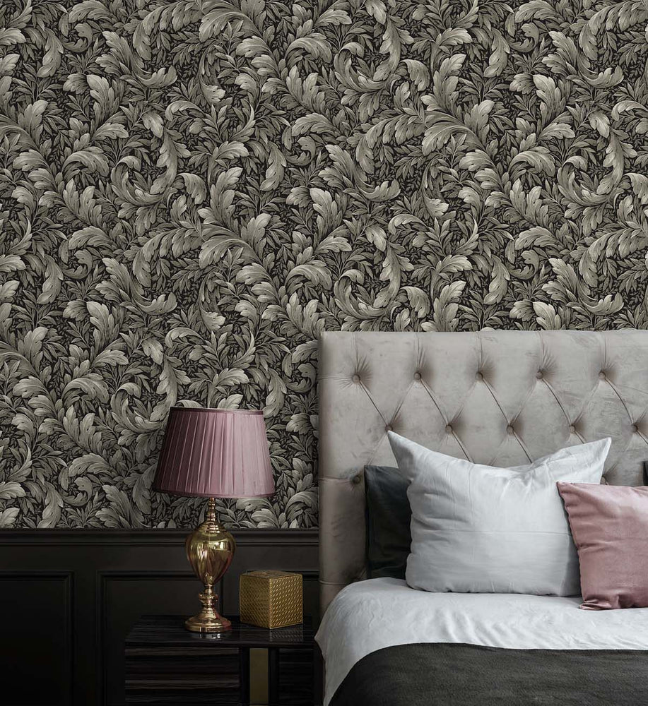 Leaf peel and stick wallpaper NW43600 bedroom Acanthus Trail from NextWall
