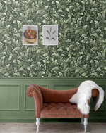 Leaf peel and stick wallpaper NW43604 living room Acanthus Trail from NextWall