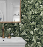 Leaf peel and stick wallpaper NW43604 bathroom Acanthus Trail from NextWall