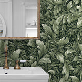 Leaf peel and stick wallpaper NW43604 bathroom Acanthus Trail from NextWall