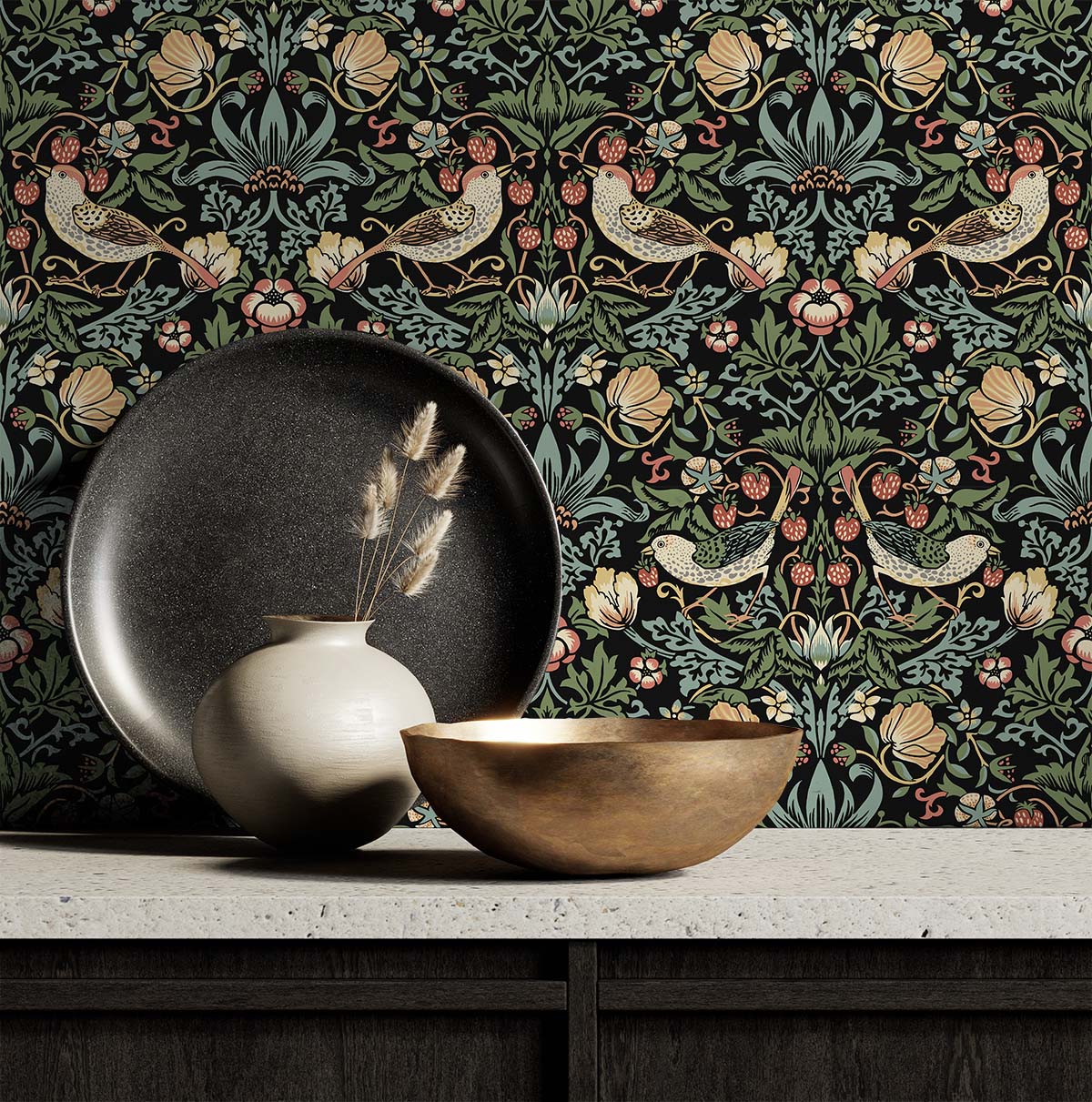 NW43700 Aves Garden peel and stick wallpaper kitchen from NextWall