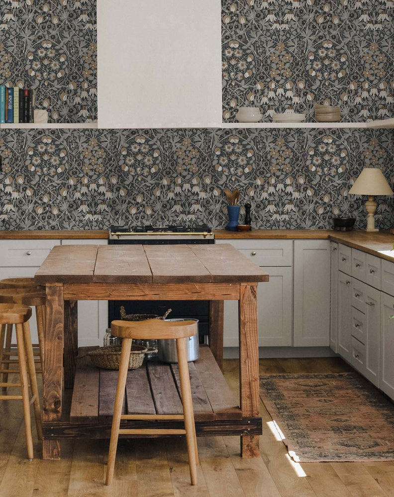 Vintage peel and stick wallpaper floral kitchen NW43805 from NextWall