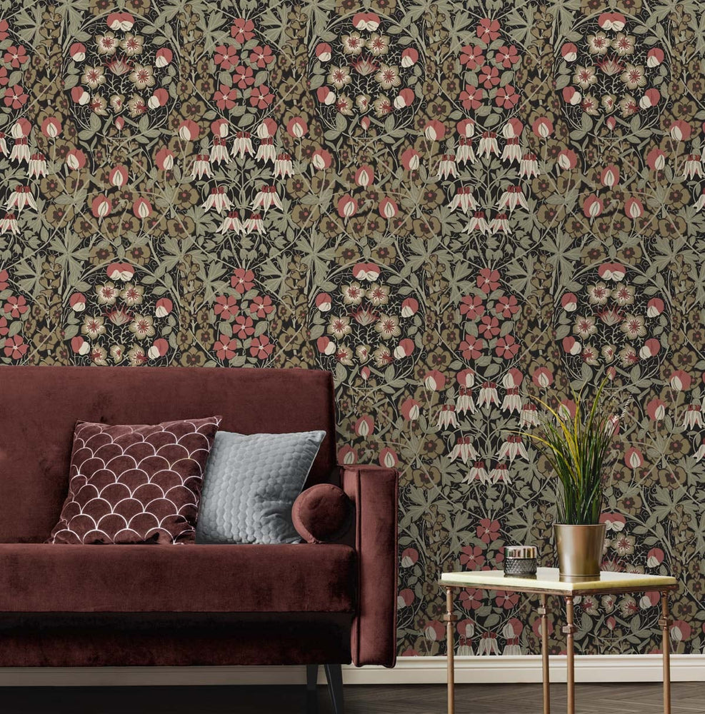 Vintage peel and stick wallpaper floral living room NW43806 from NextWall