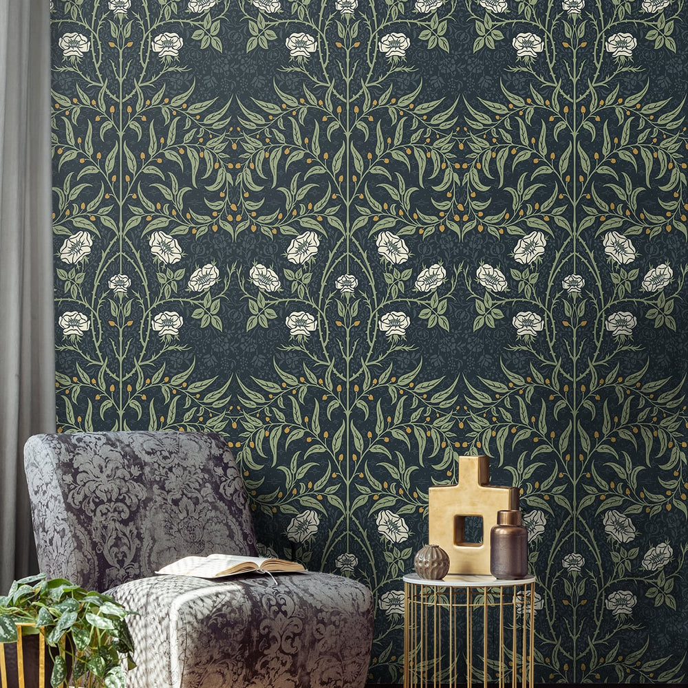 
                  
                    Vintage floral peel and stick NW43902 Stenciled Floral removable wallpaper living room from NextWall
                  
                