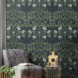 Vintage floral peel and stick NW43902 Stenciled Floral removable wallpaper living room from NextWall