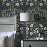 Vintage floral peel and stick NW43902 Stenciled Floral removable wallpaper bedroom from NextWall