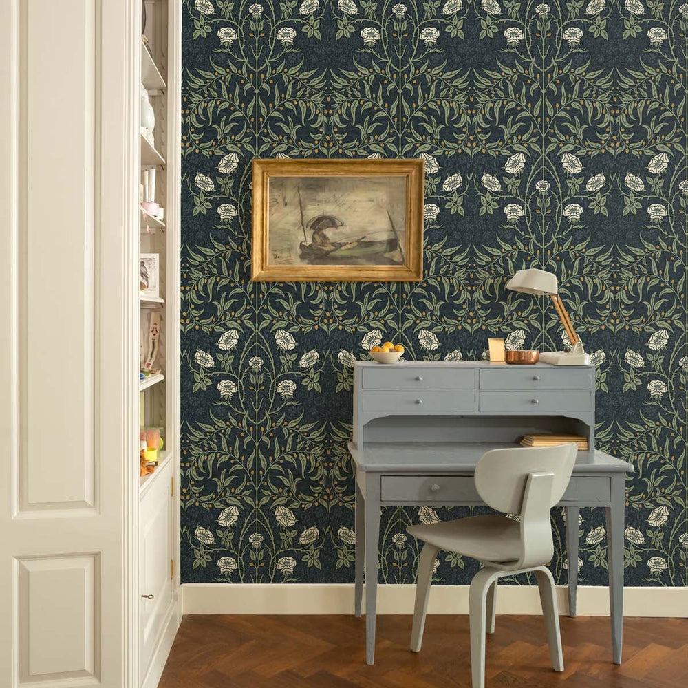 
                  
                    Vintage floral peel and stick NW43902 Stenciled Floral removable wallpaper study from NextWall
                  
                