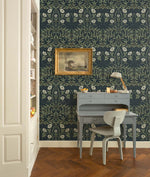 Vintage floral peel and stick NW43902 Stenciled Floral removable wallpaper study from NextWall