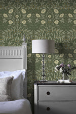 Vintage floral peel and stick NW43904 Stenciled Floral removable wallpaper bedroom from NextWall