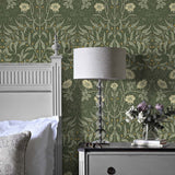 Vintage floral peel and stick NW43904 Stenciled Floral removable wallpaper bedroom from NextWall