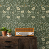 Vintage floral peel and stick NW43904 Stenciled Floral removable wallpaper accent from NextWall