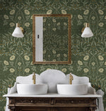 Vintage floral peel and stick NW43904 Stenciled Floral removable wallpaper bathroom from NextWall