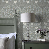 Vintage floral peel and stick NW43908 Stenciled Floral removable wallpaper bedroom from NextWall
