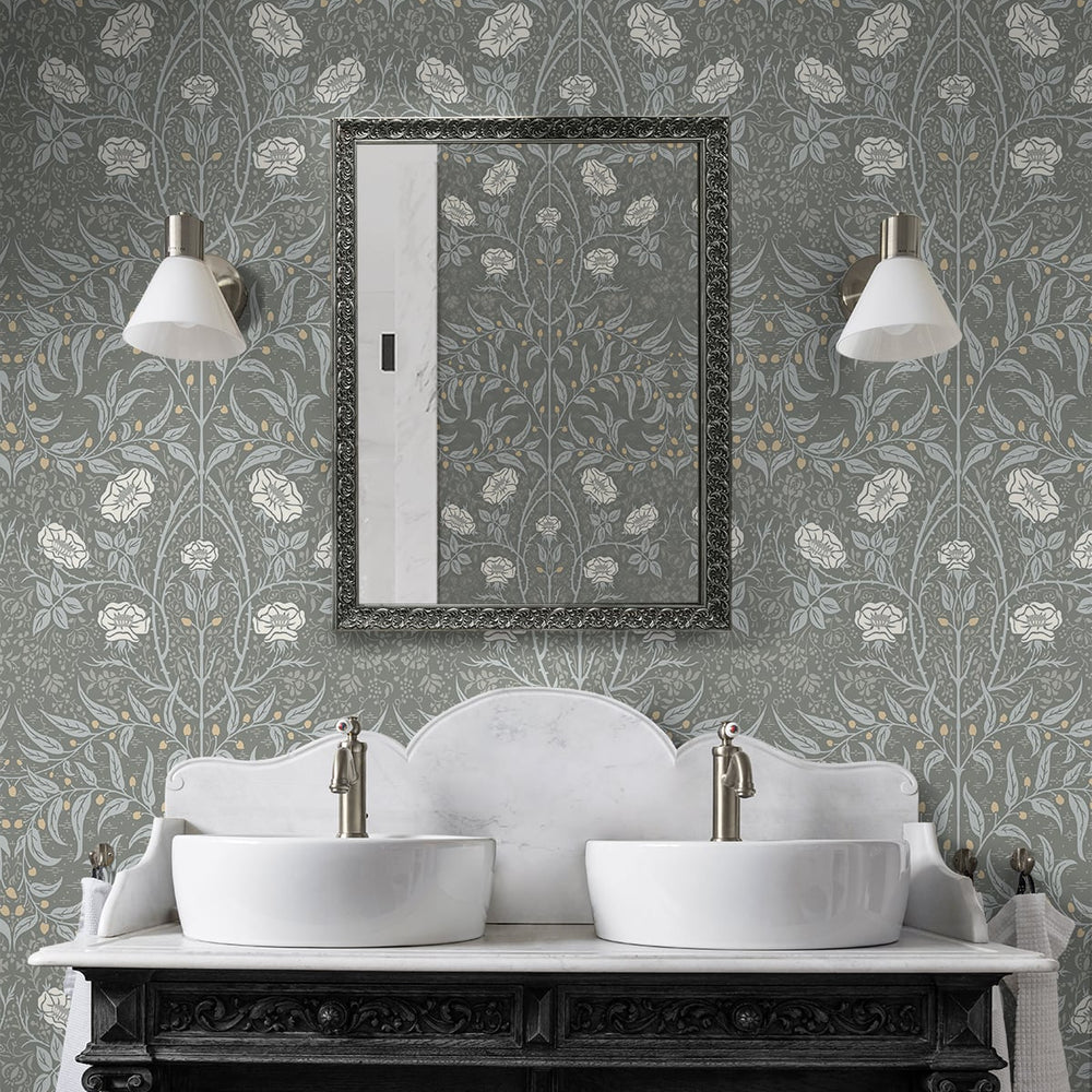 
                  
                    Vintage floral peel and stick NW43908 Stenciled Floral removable wallpaper bathroom from NextWall
                  
                