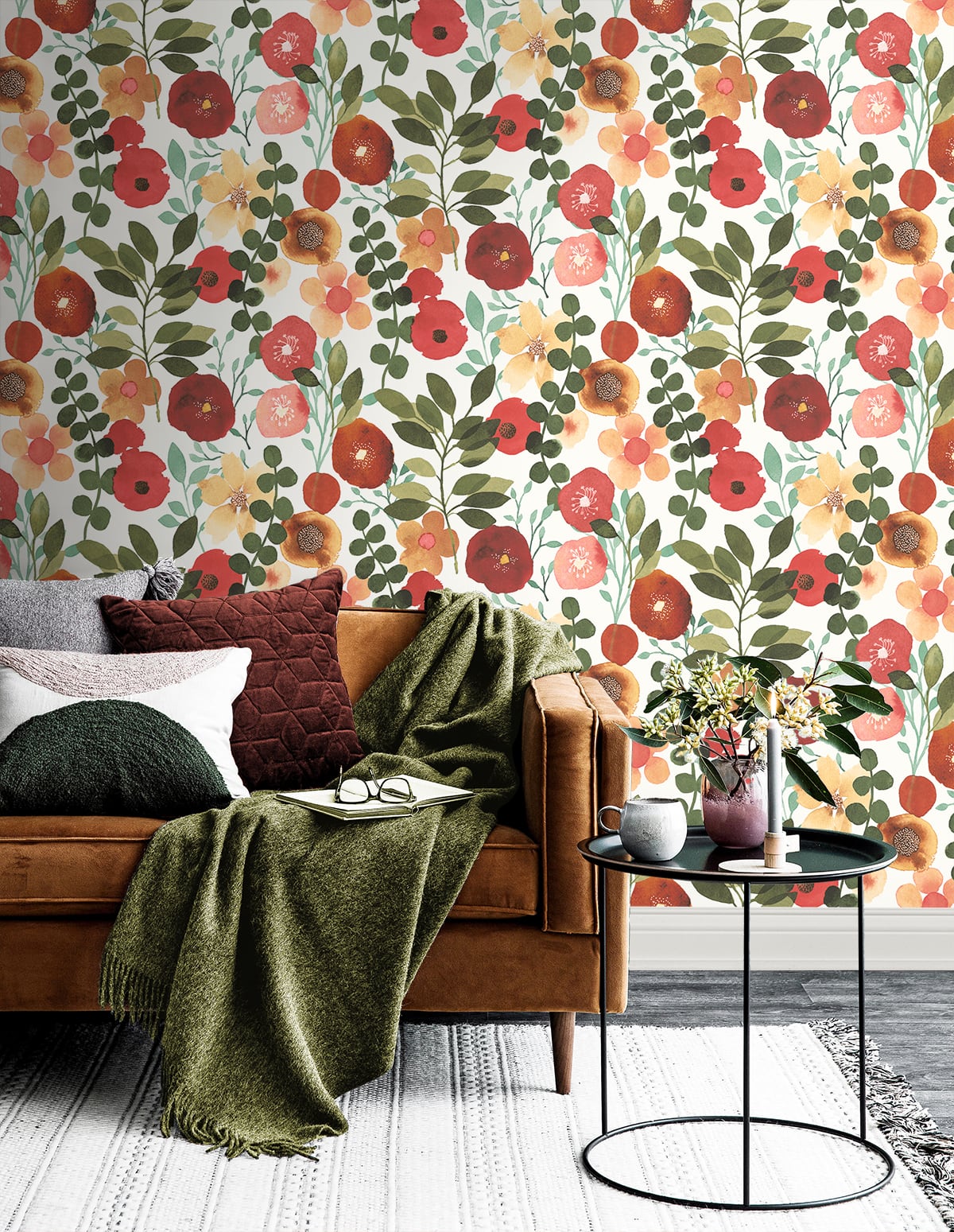 NW44001 garden dance floral peel and stick wallpaper living room from NextWall