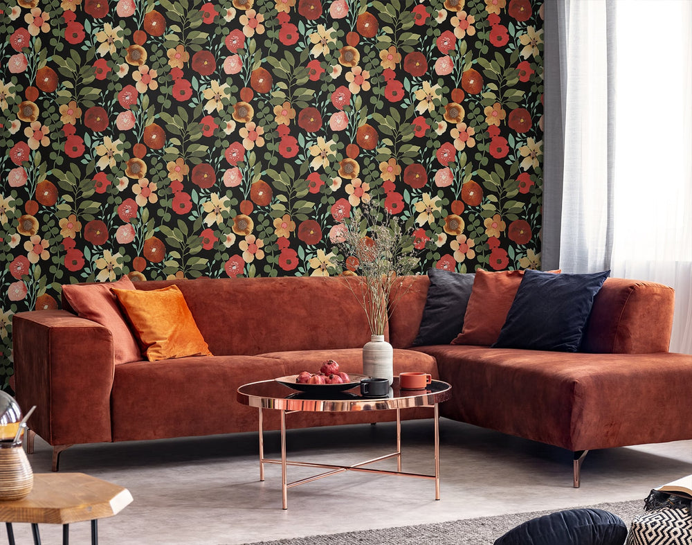 NW44005 garden dance floral peel and stick wallpaper living room from NextWall