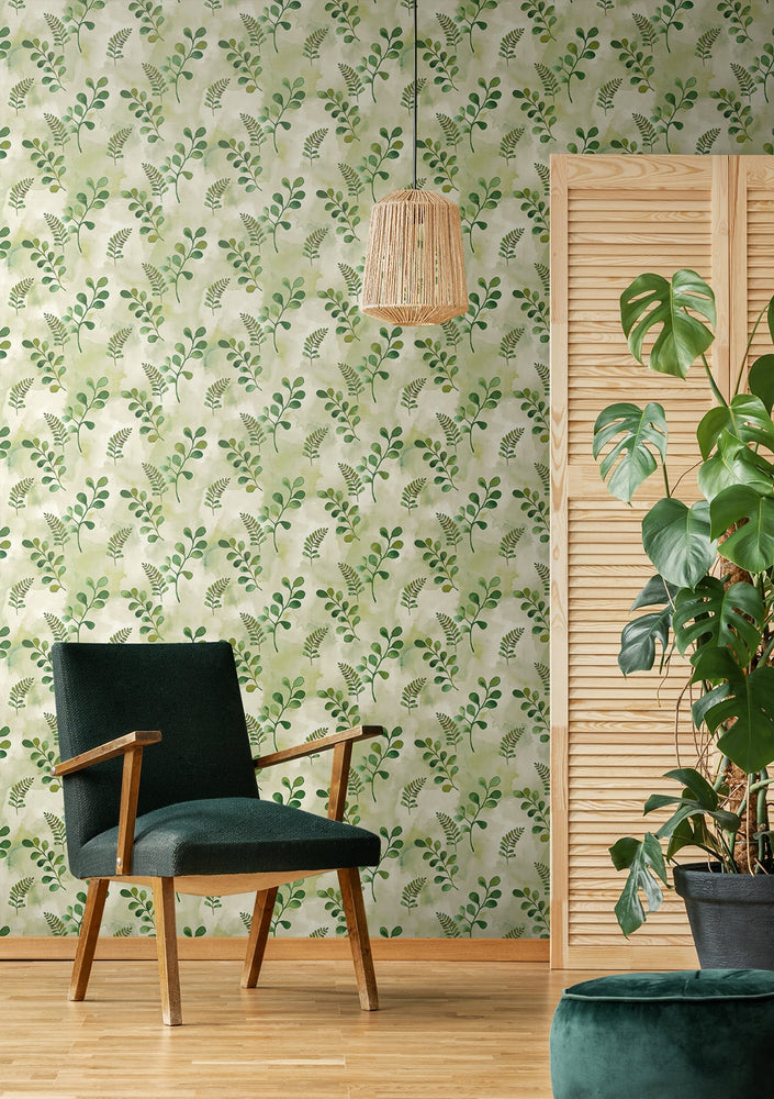 Botanical peel and stick wallpaper living room NW44104 from NextWall