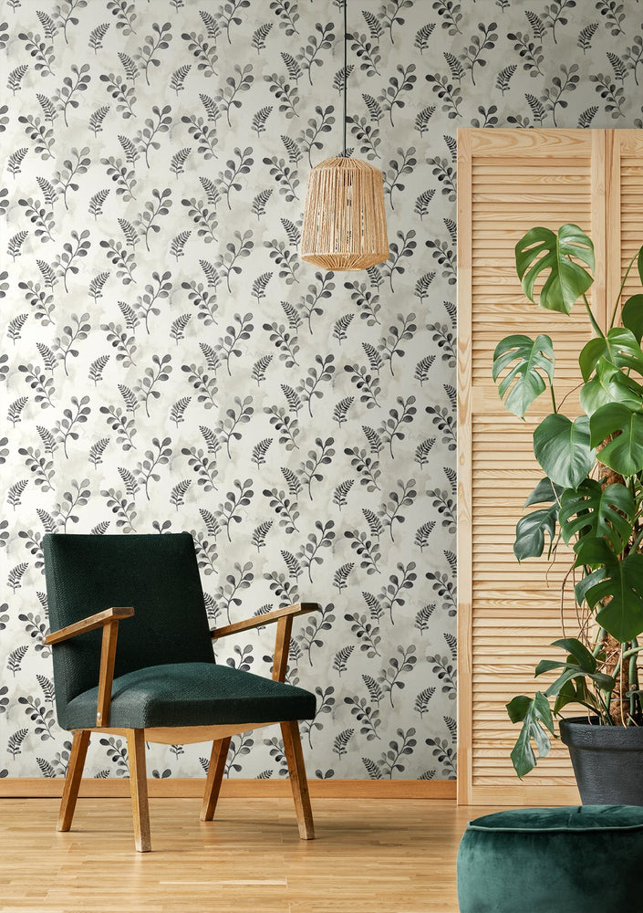 Botanical peel and stick wallpaper living room NW44105 from NextWall