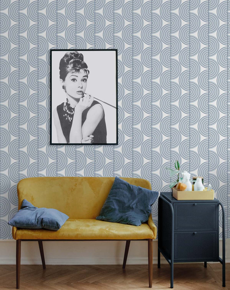 Retro peel and stick geometric wallpaper living room NW44202 from NextWall