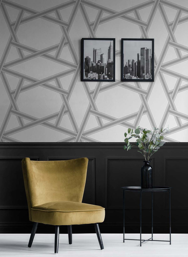 Geometric peel and stick wallpaper living room NW44300 from NextWall