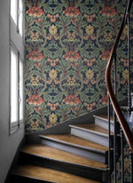 Vintage floral peel and stick wallpaper stairs NW44402 from NextWall