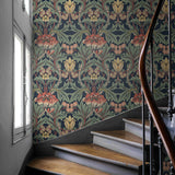 Vintage floral peel and stick wallpaper stairs NW44402 from NextWall
