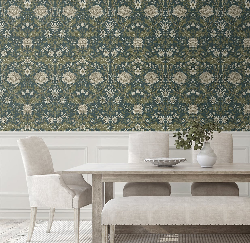 Floral peel and stick wallpaper dining room NW44604 from NextWall
