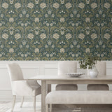 Floral peel and stick wallpaper dining room NW44604 from NextWall