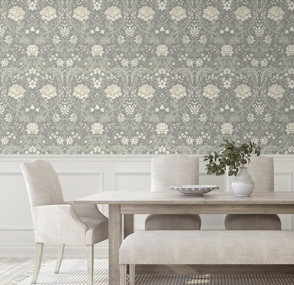 Floral peel and stick wallpaper dining room NW44608 from NextWall