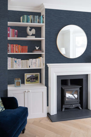 Faux grasscloth peel and stick wallpaper living room NW44702 from NextWall