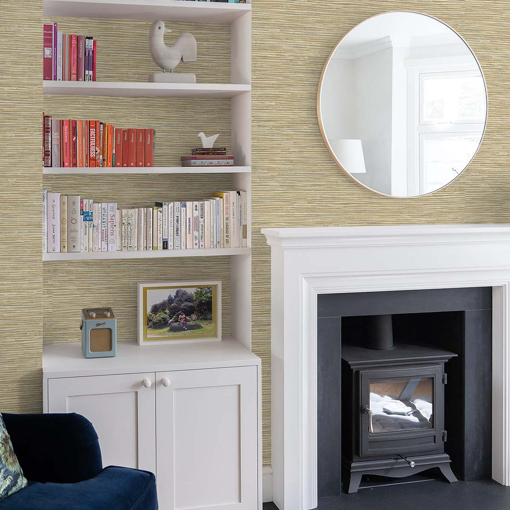 
                  
                    Faux grasscloth peel and stick wallpaper living room NW44706 from NextWall 
                  
                