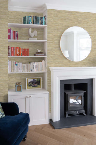 Faux grasscloth peel and stick wallpaper living room NW44706 from NextWall 