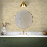 Faux grasscloth peel and stick wallpaper bathroom NW44706 from NextWall 