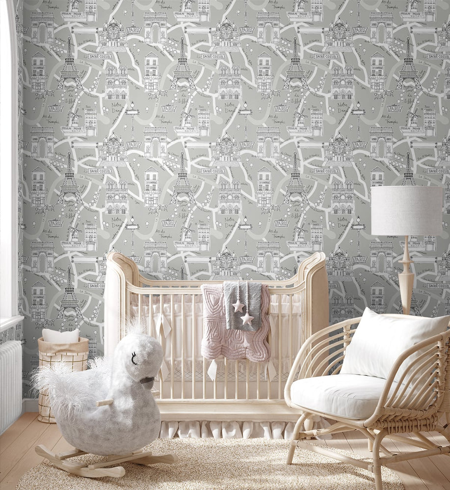 Paris peel and stick wallpaper nursery NW44808 from NextWall
