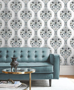 Floral peel and stick wallpaper living room NW45000 from NextWall