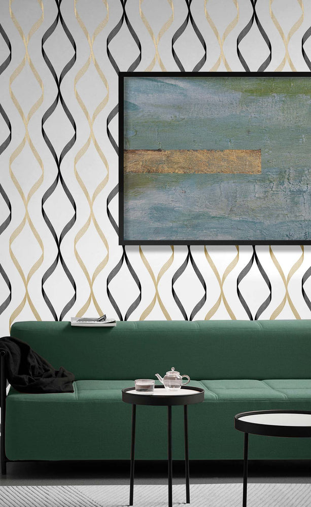 Ogee peel and stick wallpaper living room NW45100 from NextWall