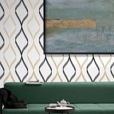 Ogee peel and stick wallpaper living room NW45100 from NextWall